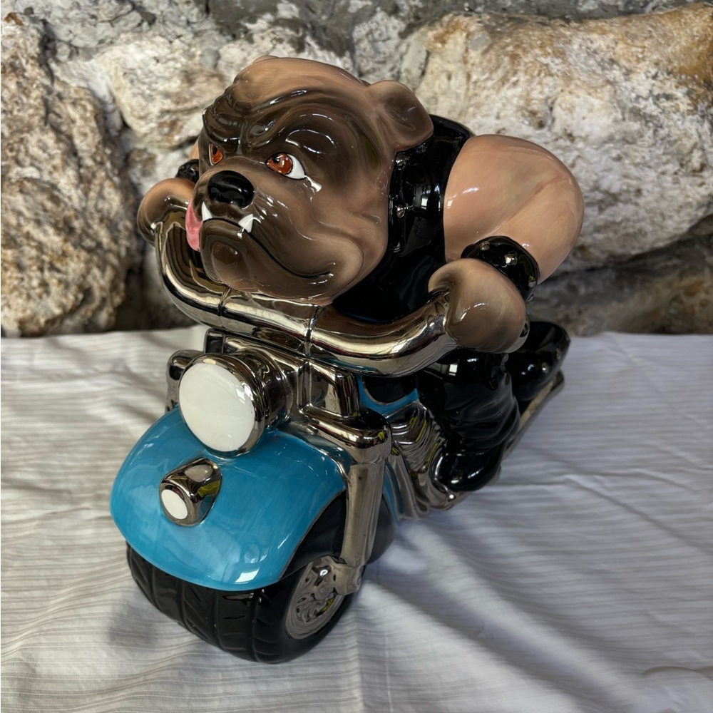 VTG Ruff Rider Cookie Jar Clay Art San Francisco Motorcycle Bulldog Hand Painted